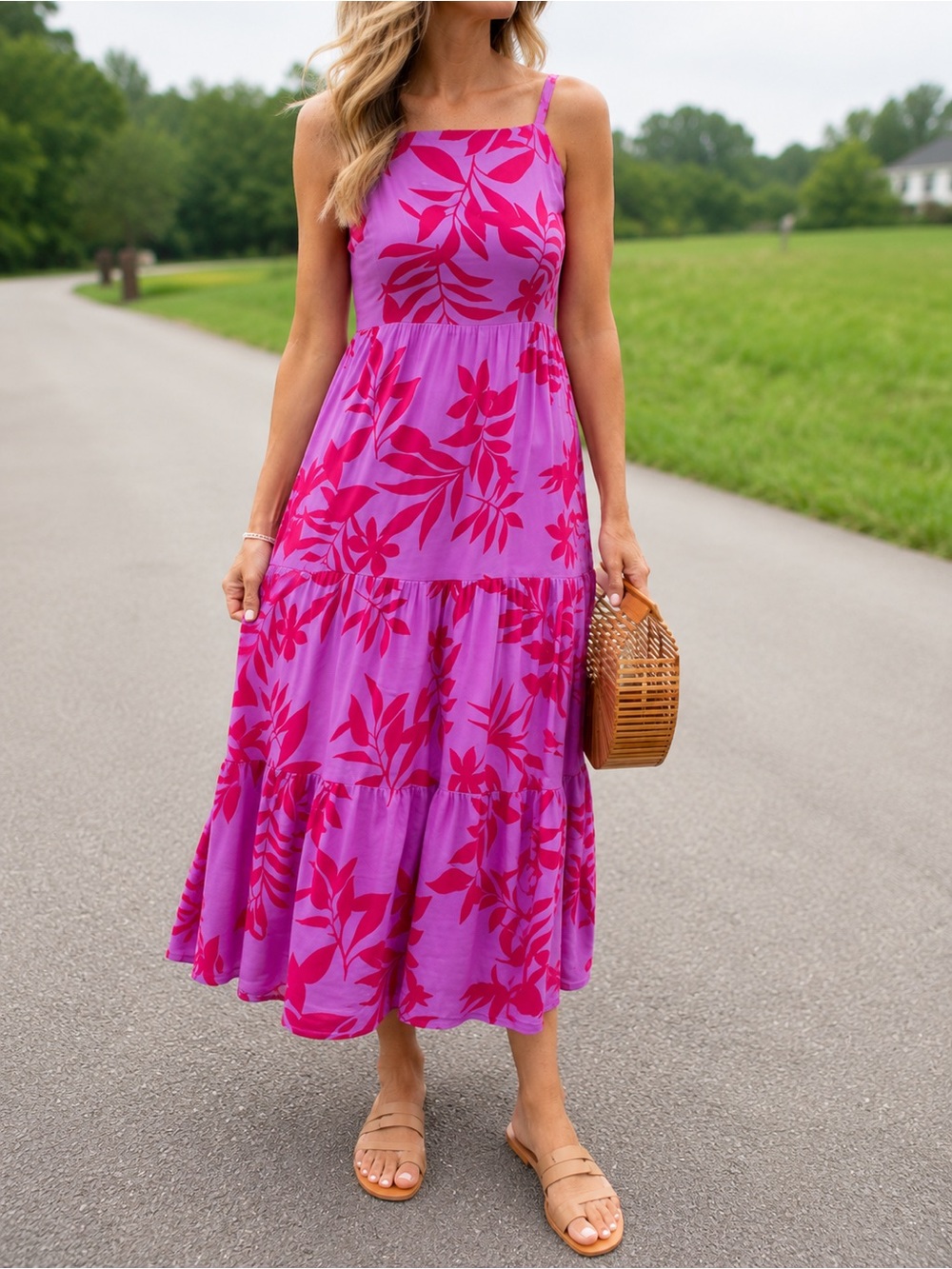 Old Navy Purple Maxi Dress with Pink Floral Print